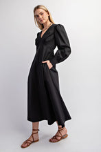 Black Empire Waist A-Line Midi Dress