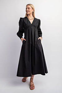 Black Empire Waist A-Line Midi Dress