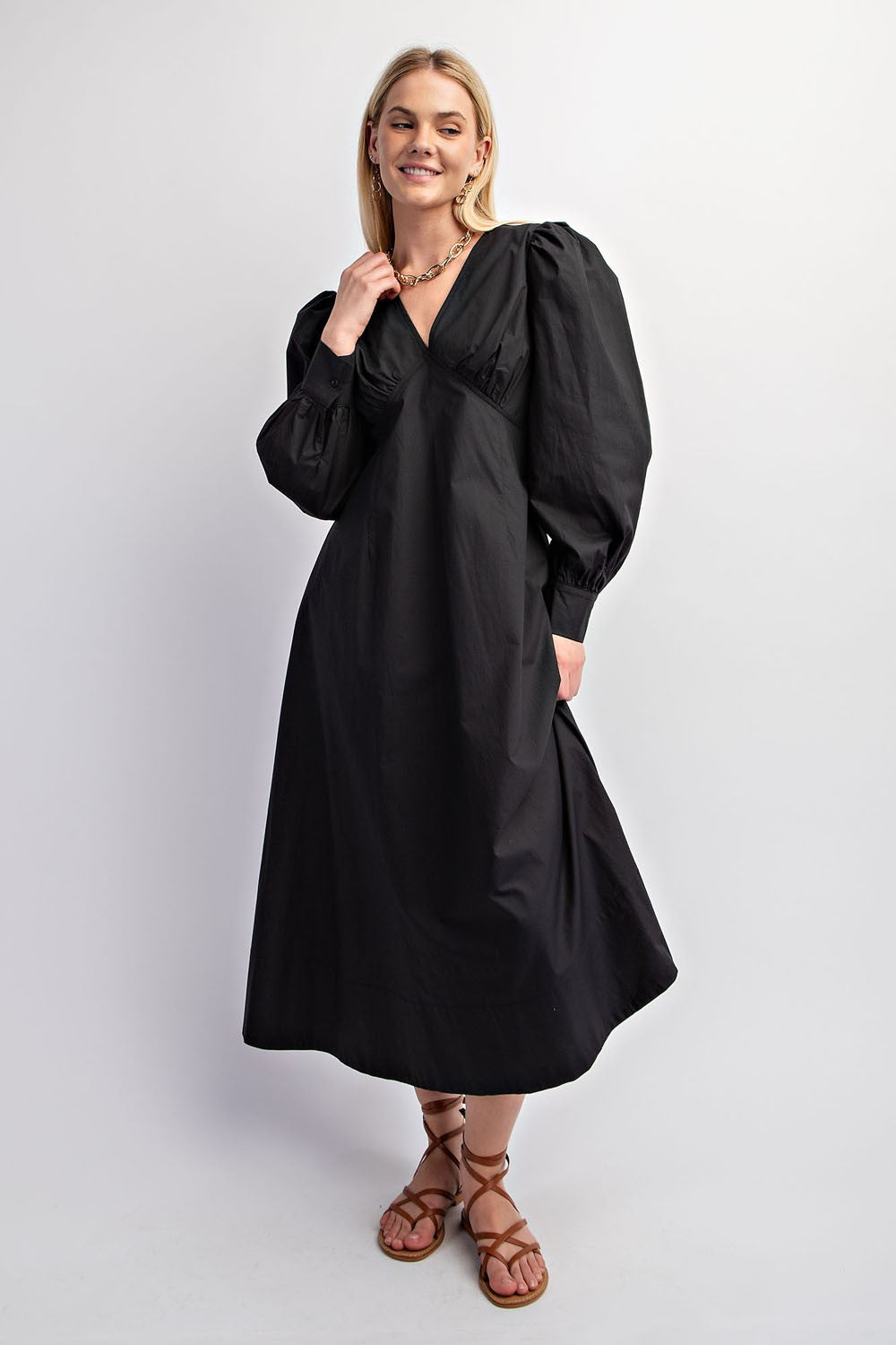 Black Empire Waist A-Line Midi Dress Aquarius Brand Black Empire Waist A-Line Midi Dress Aquarius Brand