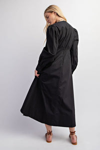 Black Empire Waist A-Line Midi Dress