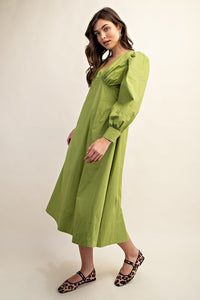Green Empire Waist A-Line Midi Dress