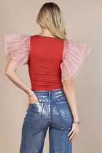 Blush Solid Rip Organza Ruffled Butterfly Top