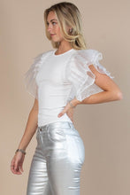 Off White Solid Rip Organza Ruffled Butterfly Top