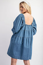 Light Denim Tiered Denim Long Sleeve Dress