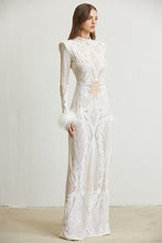White Baroque Sequin Mesh Maxi Dress