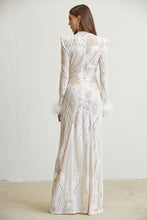 White Baroque Sequin Mesh Maxi Dress