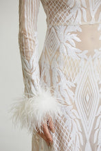 White Baroque Sequin Mesh Maxi Dress