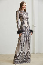 Black Baroque Sequin Mesh Maxi Dress