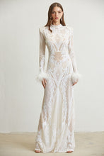 White Baroque Sequin Mesh Maxi Dress