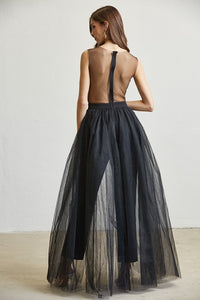 Black Embroidered Mesh Tulle Jumpsuit