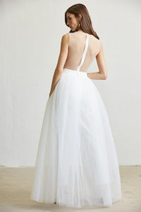 White Embroidered Mesh Tulle Jumpsuit