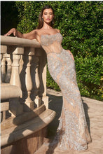 Silver Nude Fully Embellished Crystal Nude Gown