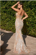 Silver Nude Fully Embellished Crystal Nude Gown