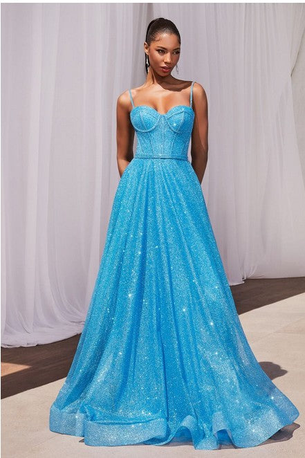 Ocean Blue Glitter Ball Gown