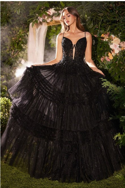 Black Layered Tulle Ball Gown