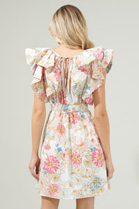 Off-White-Multi Day Lily Floral Ruffle Mini Dress
