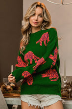 Jade/Orange Tiger Pattern Round Neck Sweater