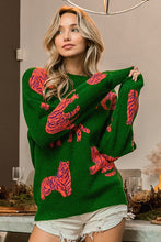 Jade/Orange Tiger Pattern Round Neck Sweater