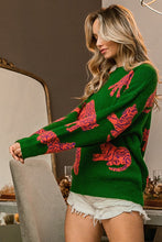 Jade/Orange Tiger Pattern Round Neck Sweater