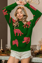 Jade/Orange Tiger Pattern Round Neck Sweater