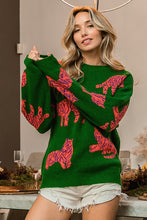 Jade/Orange Tiger Pattern Round Neck Sweater