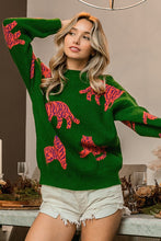 Jade/Orange Tiger Pattern Round Neck Sweater