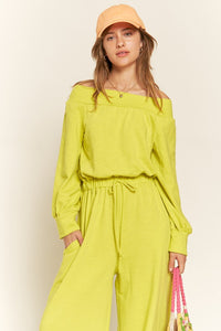 Lime One Shoulder Terry Jumpsuit