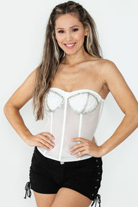 White Rainbow Pearl Mesh Corset
