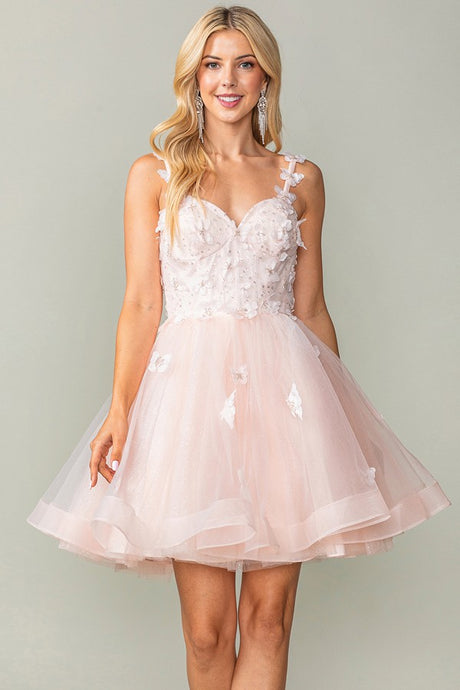 Blush Sweetheart Butterfly Applique Horsehair Short Dress