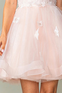 Blush Sweetheart Butterfly Applique Horsehair Short Dress