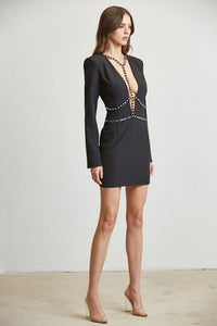 Black Jeweled Deep V Dress