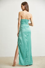 Green Feather Trim Corset Satin Dress