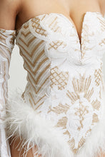 White Feather Trim Sequin Bodysuit
