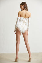 White Feather Trim Sequin Bodysuit