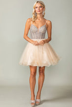 Champagne Bustier Illusion Rhinestone Top A Line Short Dress