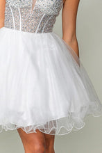 Off White Bustier Illusion Rhinestone Top A Line Short Dress