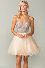 Champagne Bustier Illusion Rhinestone Top A Line Short Dress