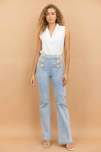 High Waist Washed Denim Pants With Button Detail