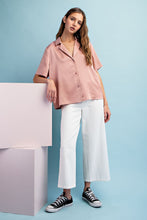 Antique Rose Satin Button Down Top