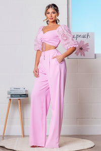 Pink Elbow Sleeve Top and Pants Set