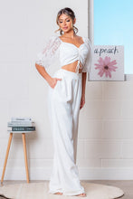 White Elbow Sleeve Top and Pants Set