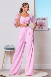 Pink Elbow Sleeve Top and Pants Set