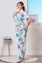 Pink Multi Tropical Tie Front Wrap Top with Pants Set