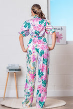 Pink Multi Tropical Tie Front Wrap Top with Pants Set