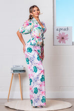 Pink Multi Tropical Tie Front Wrap Top with Pants Set