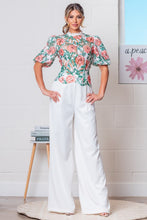 Red/White Mock Neck Floral Eyelet Lace Top w/ Pants Set