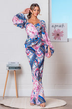 Royal Multi Printed Blouse and Straight Leg Pants Set