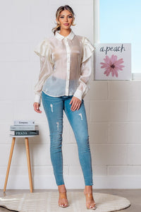 Pearled Solid Long Sleeve Blouse