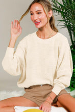 Cream Crew Neck Long Sleeve Textured Sweater Top