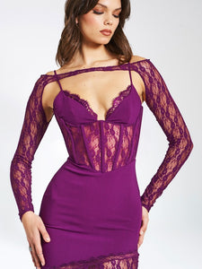 Elsie Purple Lace Long Sleeve Mini Dress